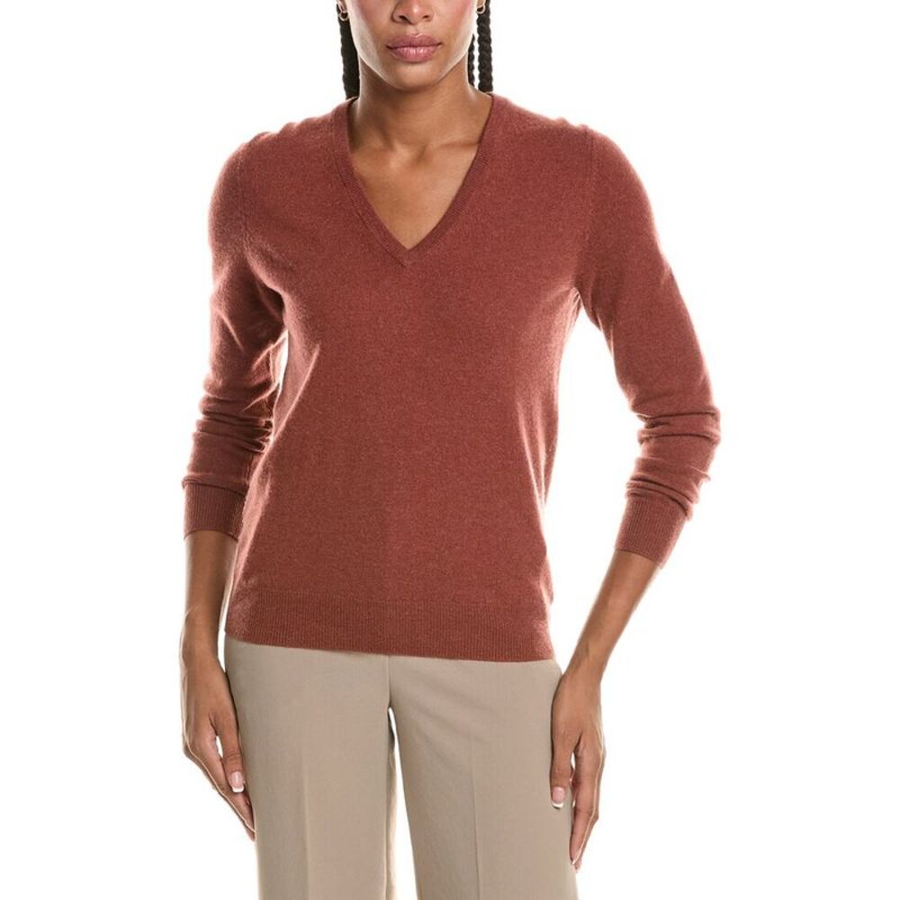 N.Peal Womens  Phoebe V-Neck 100% Cashmere Sweater, Orange